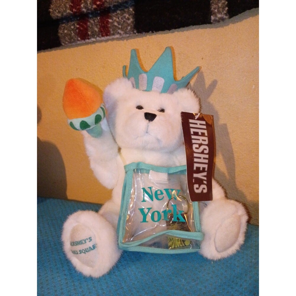 Vtg Hershey's Times Square New York Statue of Liberty 10"Teddy Bear White NWT